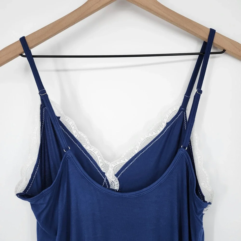 Cupshe NWT‎ Navy Lace Trim Nightgown Slip Dress Womens Small Babydoll Coquette
